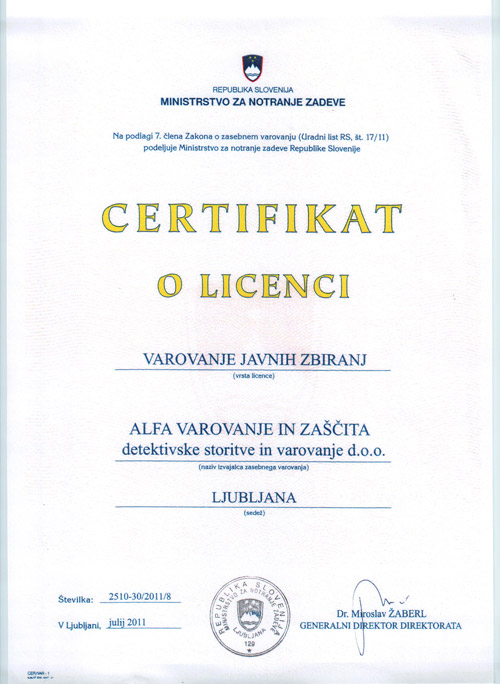 Licenca o varovanju javnih zbiranj